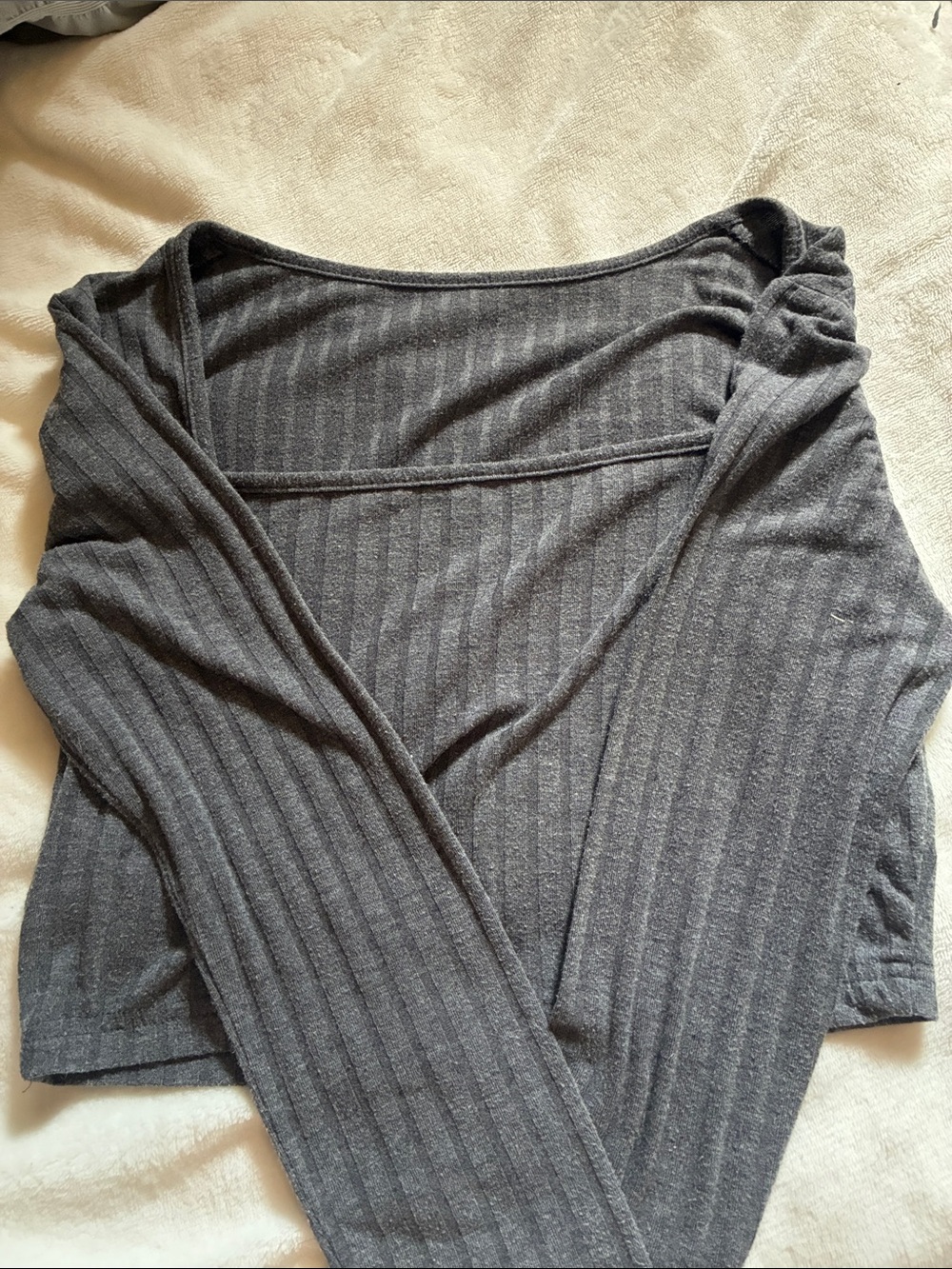 Ribbed Off-Shoulder Gray Knit Top